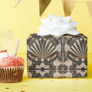 Papel De Regalo Lujo Art Deco Negro y Dorado Envoltura de Diamante