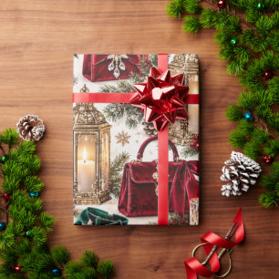 Papel De Regalo Lujo Burgundy Esmeralda Navidad Moda