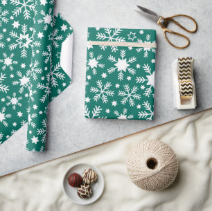 Papel De Regalo Lujo Copos de Nieve de Navidad Verdes y Blancos de