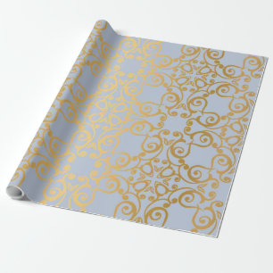PAPEL DE REGALO LUJO ELEGANTE GOLD BRAP BODA AZUL DE CUMPLEAÑOS