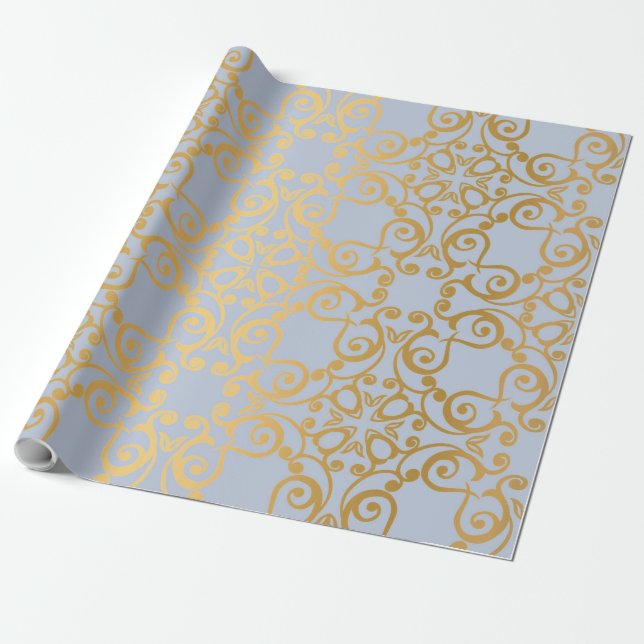 PAPEL DE REGALO LUJO ELEGANTE GOLD BRAP BODA AZUL DE CUMPLEAÑOS (Desenrollado)