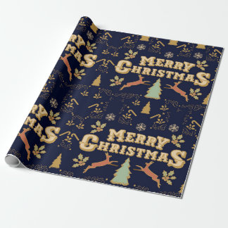 Papel De Regalo Lujo Elegante Navidad Feliz en Oro