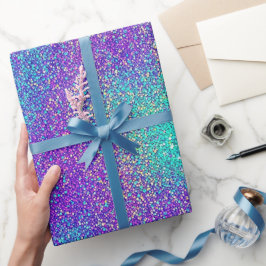 Papel De Regalo Lujo Glam Chica Purpura Turquesa Brillo Purpurina