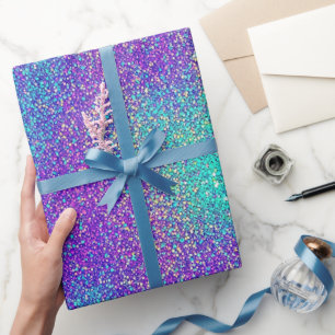 Papel De Regalo Lujo Glam Chica Purpura Turquesa Brillo Purpurina