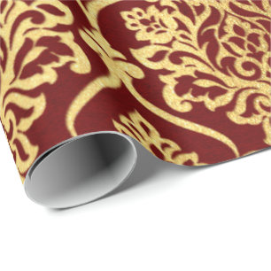 Papel De Regalo Lujo marrón floral de Borgoña del damasco real d