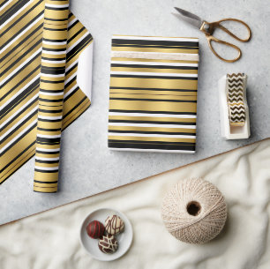 Papel De Regalo Lujo moderno con franjas de oro y negro