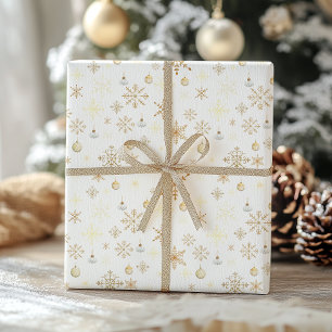 Papel De Regalo Lujo Navidad Copo de Nieve Blanco y Dorado