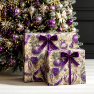 Papel De Regalo Lujo Navidad vintage de terciopelo púrpura y dorad