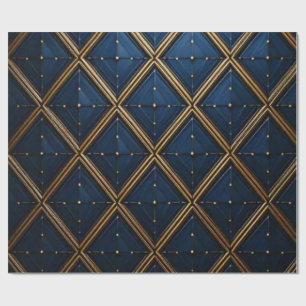Papel De Regalo Lujo Navy Oro Geométrico Diamante Envolvente