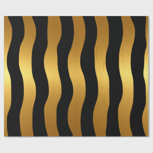 Papel De Regalo Lujo negro y moderno rayas onduladas en oro