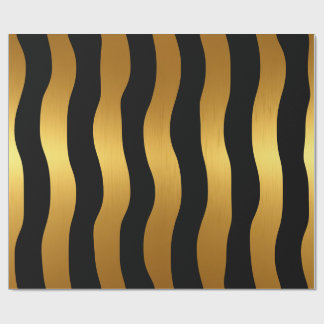 Papel De Regalo Lujo negro y moderno rayas onduladas en oro