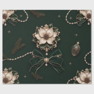 Papel De Regalo Lujo Poinsettia Esmeralda Navidad Joyas Envoltura