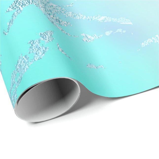 Papel De Regalo Lujo Tiffany Aqua Mint Blue Pastel Marble Púrpura (Esquina del rollo)