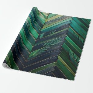 Papel De Regalo Lujo Verde Esmeralda y Oro Hoja Tropical Art Déco
