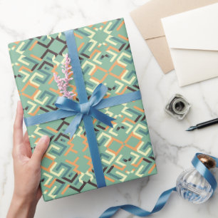 Papel De Regalo Lujo Verde Salvia Geométrico Tribal Sin Costuras