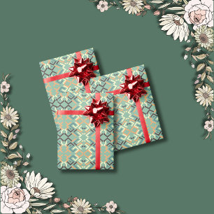 Papel De Regalo Lujo Verde Salvia Geométrico Tribal Sin Costuras