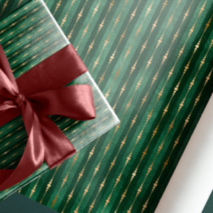 Papel De Regalo Lujo Vintage Dark Green bandas de oro gótico