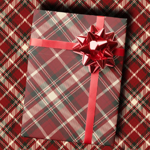 Papel De Regalo Lujooso Tartán de Diagonal Burgundy y Crema