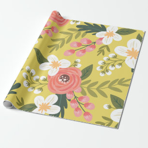 Papel De Regalo Lujosas flores folksy en amarillo suntuoso