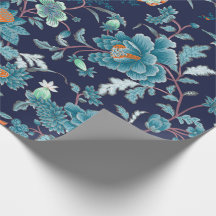 Lujoso Blue Peony japonés y pájaros románticos