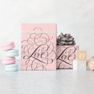 Papel De Regalo Lujoso color rosa florecido amor caligrafía modern