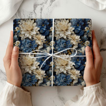 Lujoso envoltorio floral blanco marfil azul elegan