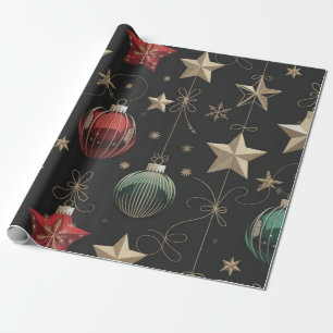 Papel De Regalo Lujoso ornamento navideño y estrella dorada