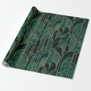 Papel De Regalo Lujoso patrón Art Deco Verde y Oro