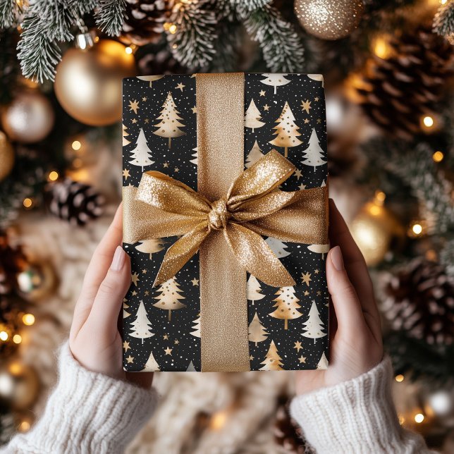 Papel De Regalo Lujoso patrón de árbol de Navidad en oro, plata (Subido por el creador)