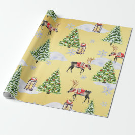 Papel De Regalo Lujoso Reno de Navidad Árbol de Navidad Caprichoso