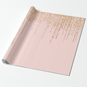 Papel De Regalo Lujoso Rubor Pink Gold Sparkly Purpurina Fringe