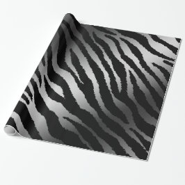 Papel De Regalo Lujoso Zebra Moderna Línea Negra Plata