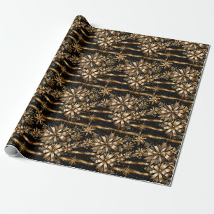 Papel De Regalo Lujosos Navidades del Black Gold Bow Snowflakes