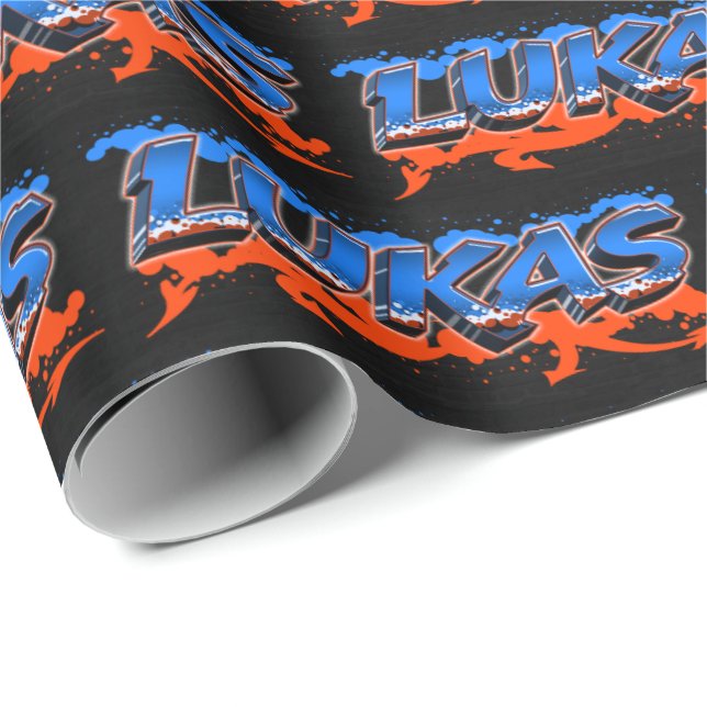 Papel De Regalo Lukas Vorname Name Graffiti blue orange (Esquina del rollo)