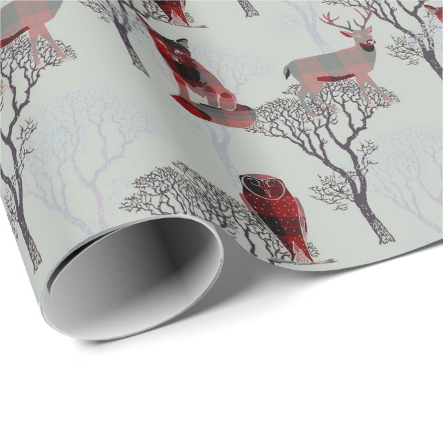 Papel De Regalo Lumberjack Buffalo Plaid para animales de Woodland (Esquina del rollo)