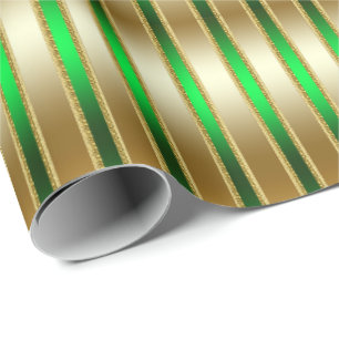 Papel De Regalo Luminoso oro brillante y rayas verdes