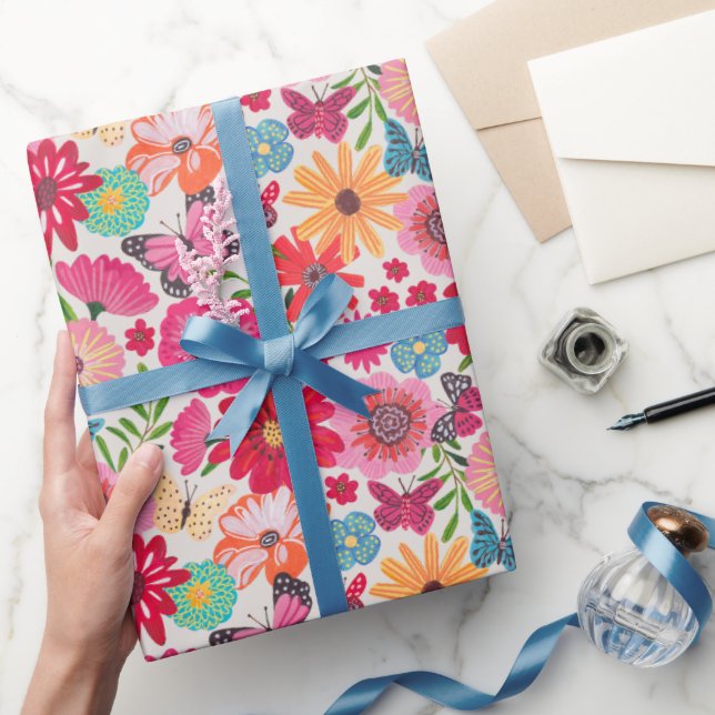 Papel De Regalo Luminoso patrón de flores silvestres ducha de novi (Regalar)