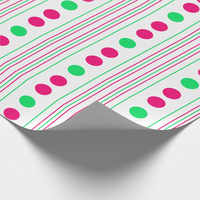 Papel De Regalo Luminosos puntos y rayas de polka rosa y verde (Esquina)