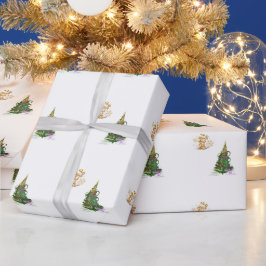 Papel De Regalo Luminous Green Holiday Tree wrapping paper