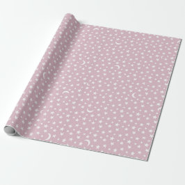 Papel De Regalo Luna blanca y estrellas con fondo rosa