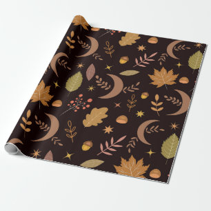 Papel De Regalo Luna Boho con patrón de hojas de otoño  