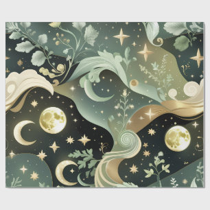 Papel de Regalo - Luna Celeste Verde Salvia