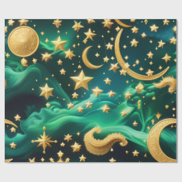 Papel de Regalo – Luna Celestial Esmeralda de Lujo