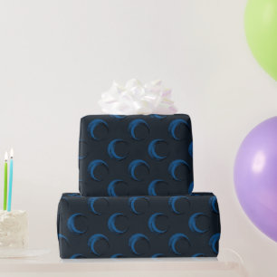 Papel De Regalo Luna creciente azul y negra patrón Halloween