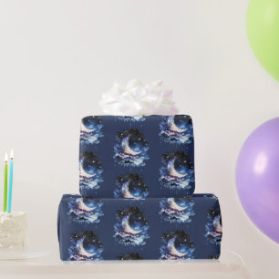 Papel De Regalo Luna Creciente Estrellas Celestiales Azules Hallow