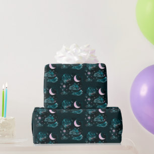 Papel De Regalo Luna Creciente Rosa Estrellas Celestiales Azules H