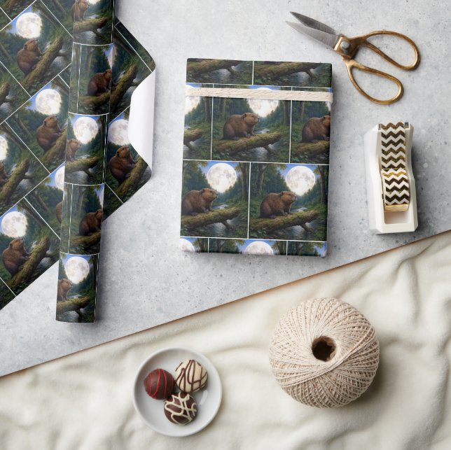 Papel De Regalo Luna de castor en un bosque (Artesanía)