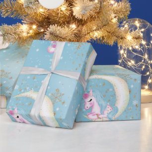 Papel De Regalo Luna de Navidad de Unicornio