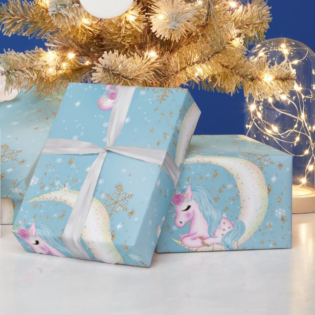 Papel De Regalo Luna de Navidad de Unicornio (Vacaciones)