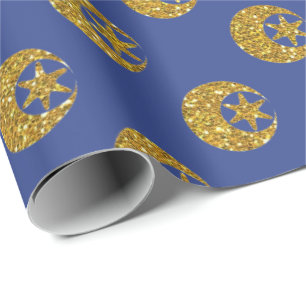 Papel De Regalo Luna de Purpurina de oro y patrón de estrellas en 